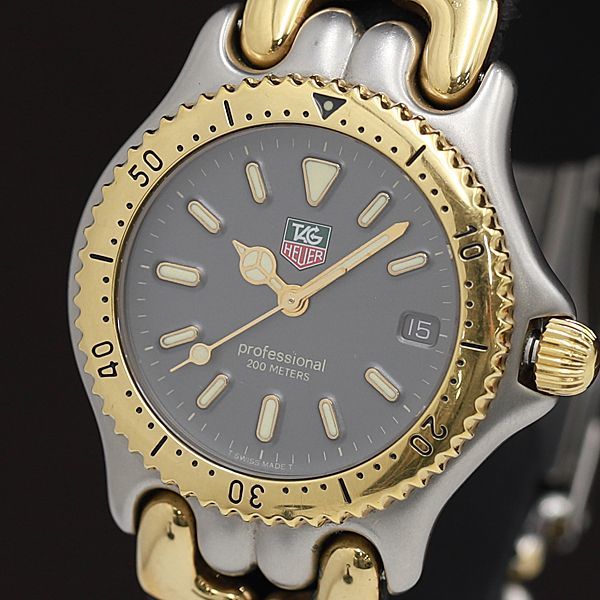 1円 稼働 美品 タグホイヤー S95.213 プロフェッショナル200m グレー文字盤 デイト スイス製 QZ ボーイズ/メンズ腕時計 TNN 0716100