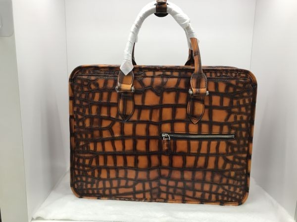 一点物※パティーヌ クロコダイル ワニ革 本物 ブリーフケース 腹革 メンズバッグ ビジネス 総本革 ハンドバッグ 書類鞄A4 実物写真