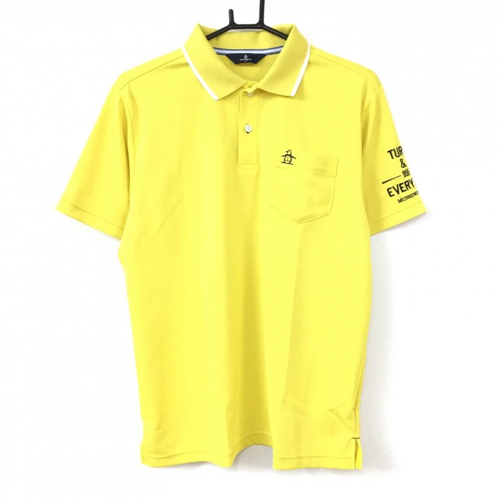 【超美品】Munsingwear マンシングウェア 半袖ポロシャツ イエロー×白 胸ポケット ペンギン刺しゅう メンズ L ゴルフウェア マンシングウェア 半袖ポロシャツ Munsingwear 総柄 メンズゴルフシャツ ブラック総柄