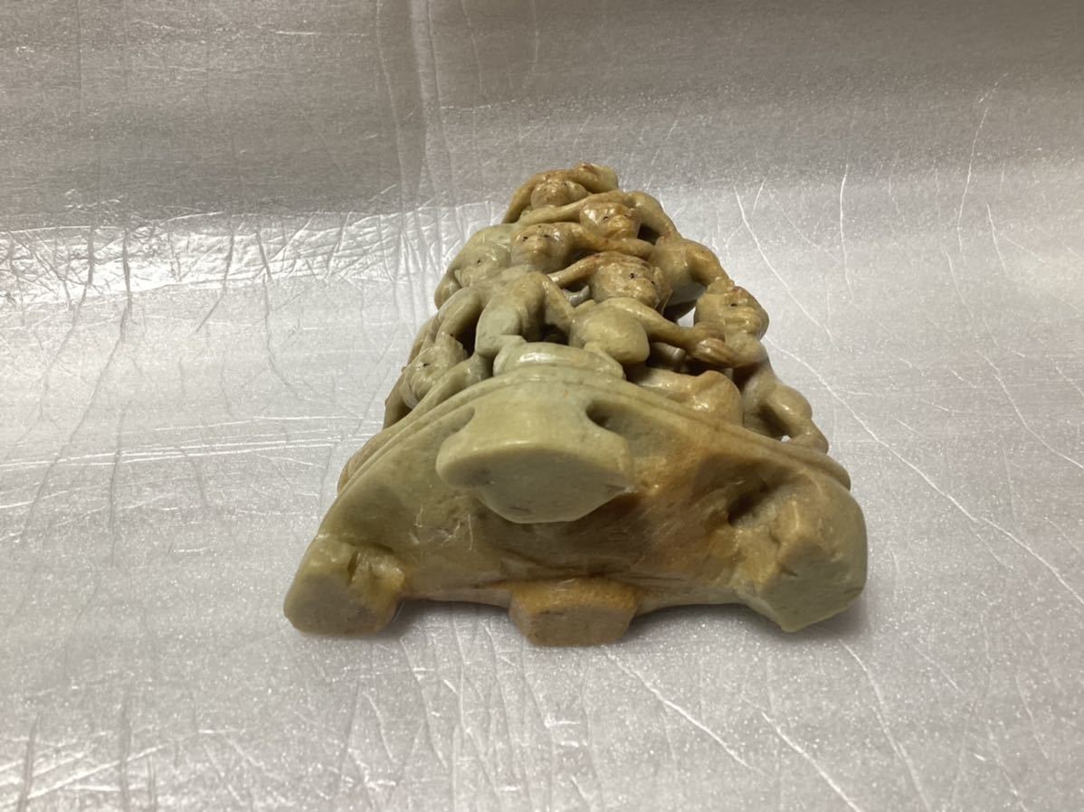 石 彫刻 猿10匹 縁起物 鑑賞石 中国美術 古美術 古玩 骨董品 置物(東洋  