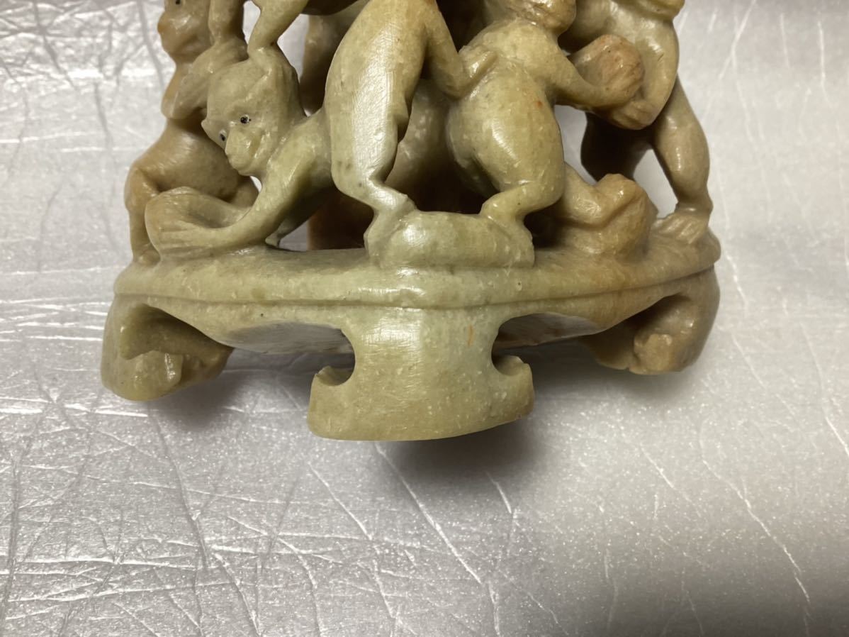 石 彫刻 猿10匹 縁起物 鑑賞石 中国美術 古美術 古玩 骨董品 置物(東洋  
