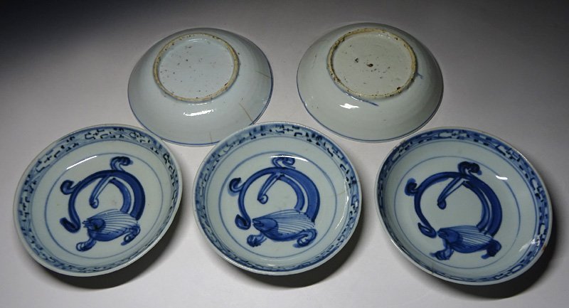 緑屋i□ 中国古玩 古染付 皿 5客 箱付 南京 新渡 唐物 時代物 i9/0127