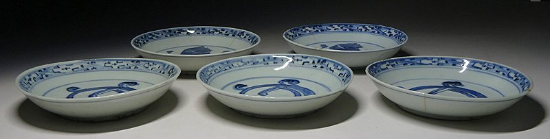 緑屋i□ 中国古玩 古染付 皿 5客 箱付 南京 新渡 唐物 時代物 i9/0127