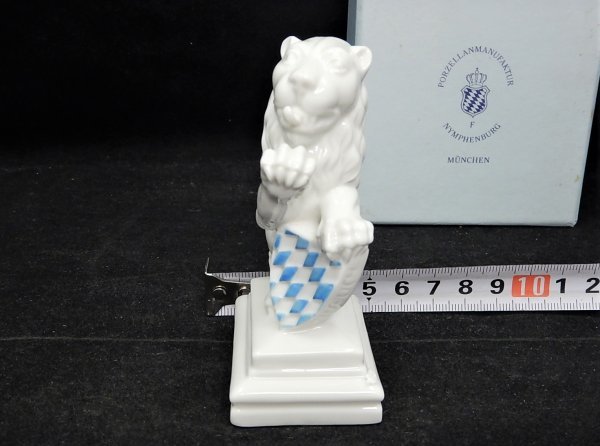 5356 美品☆ ニンフェンブルグ ライオン 陶器 置物 アンティーク 白 