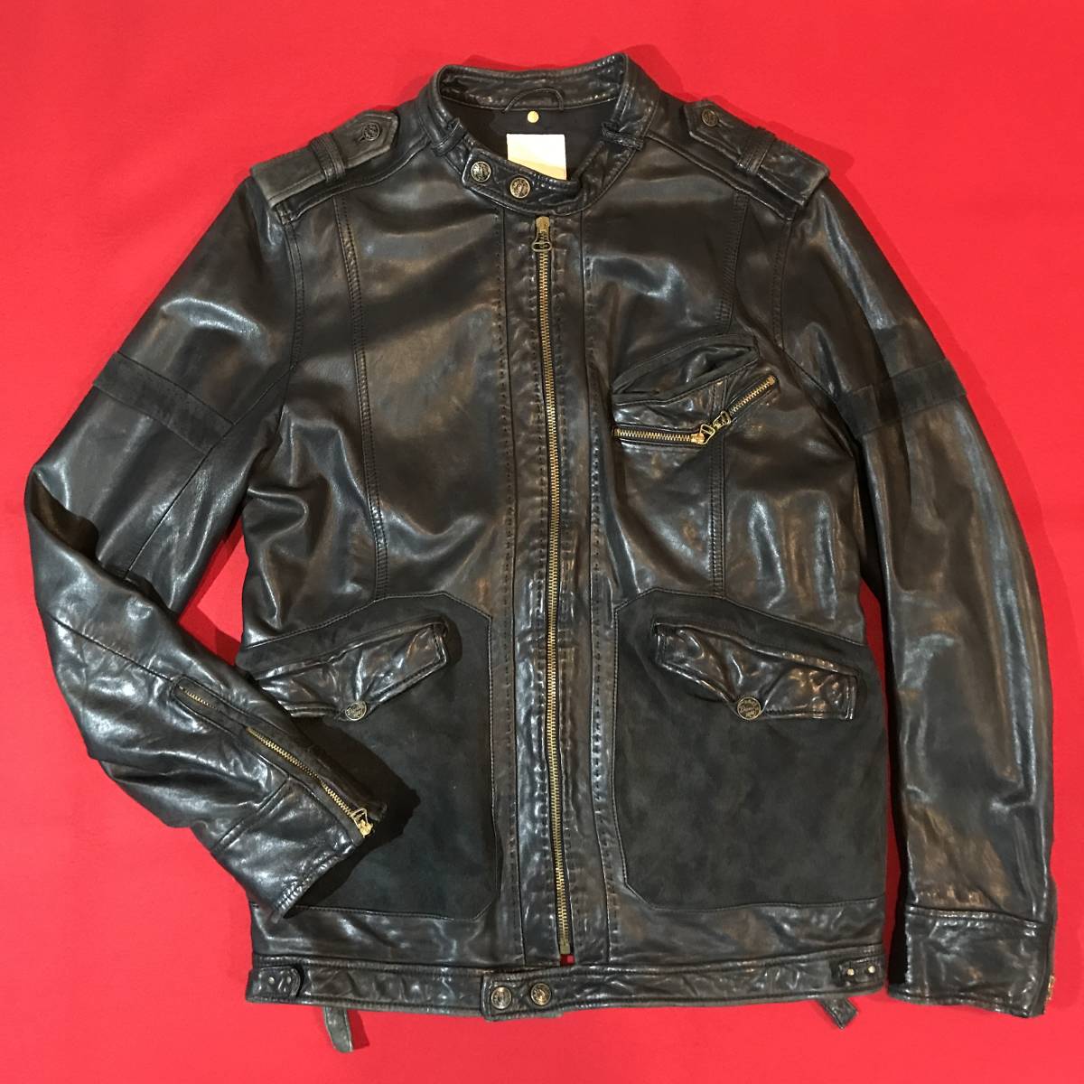 A5128○ジャケット 革ジャン【DIESEL ディーゼル】黒 サイズM(肩46