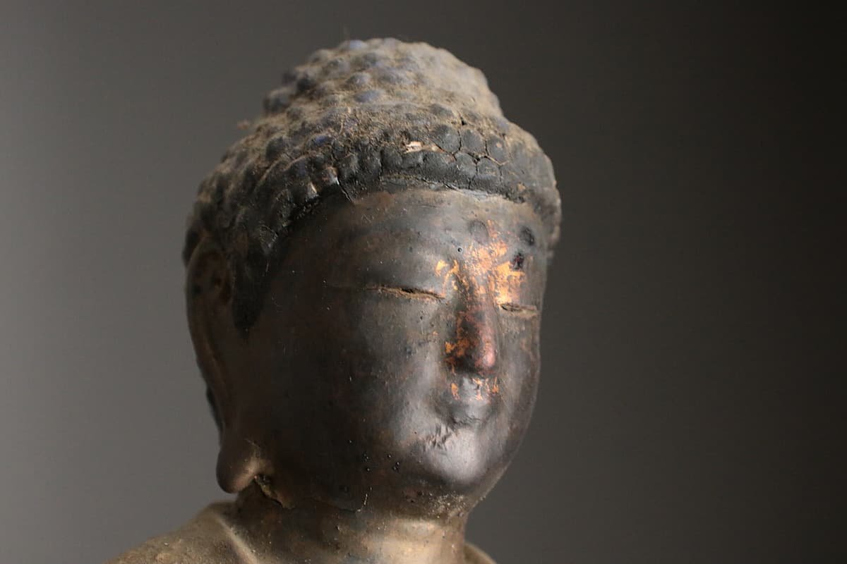 EH194 時代仏 漆箔 玉眼入 木造阿弥陀如来立像 全高46cm/仏高25.8cm