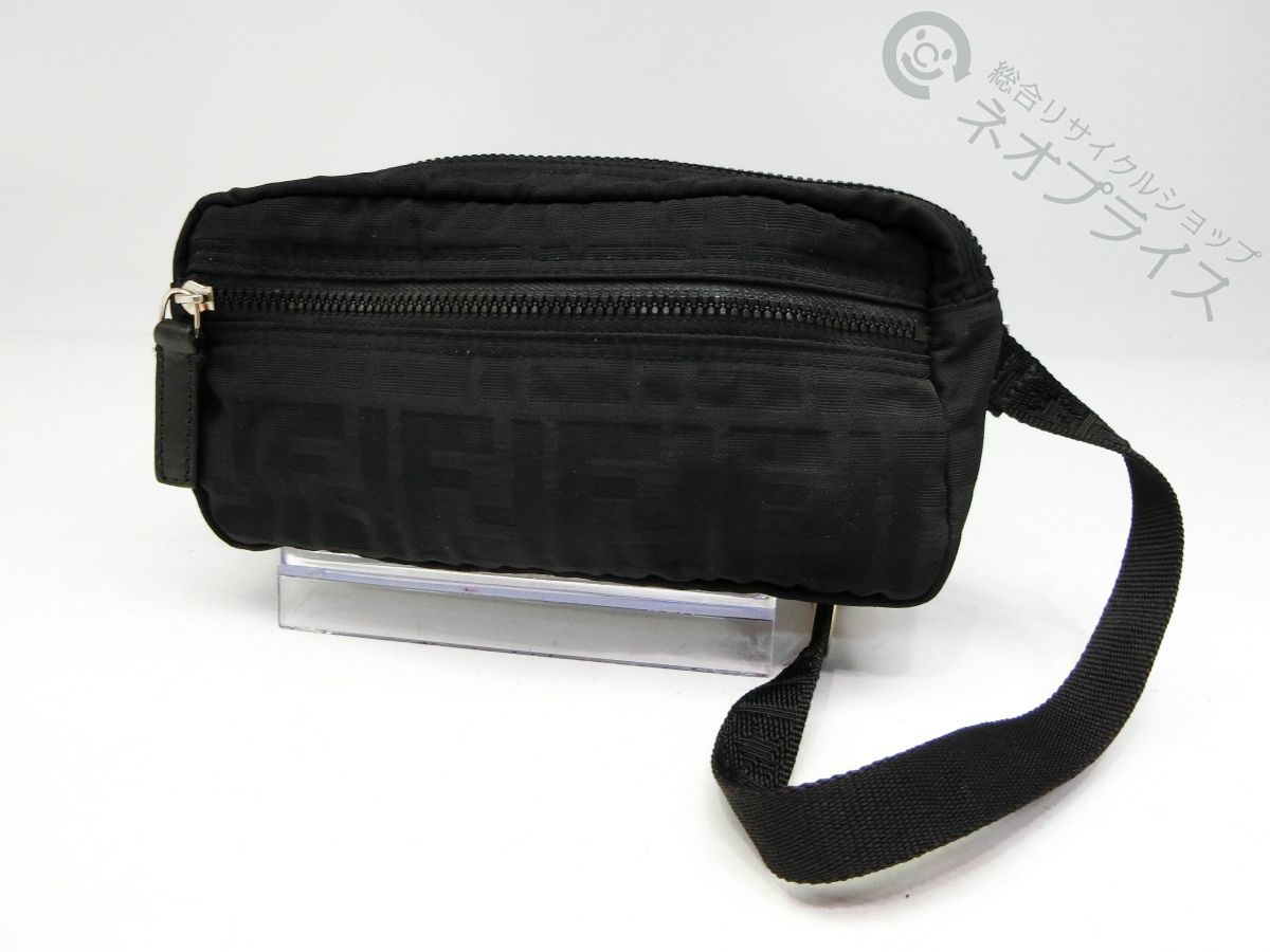 ☆YY7235 FENDI フェンディ ズッカ柄 黒 キャンバス レザー ウエスト 
