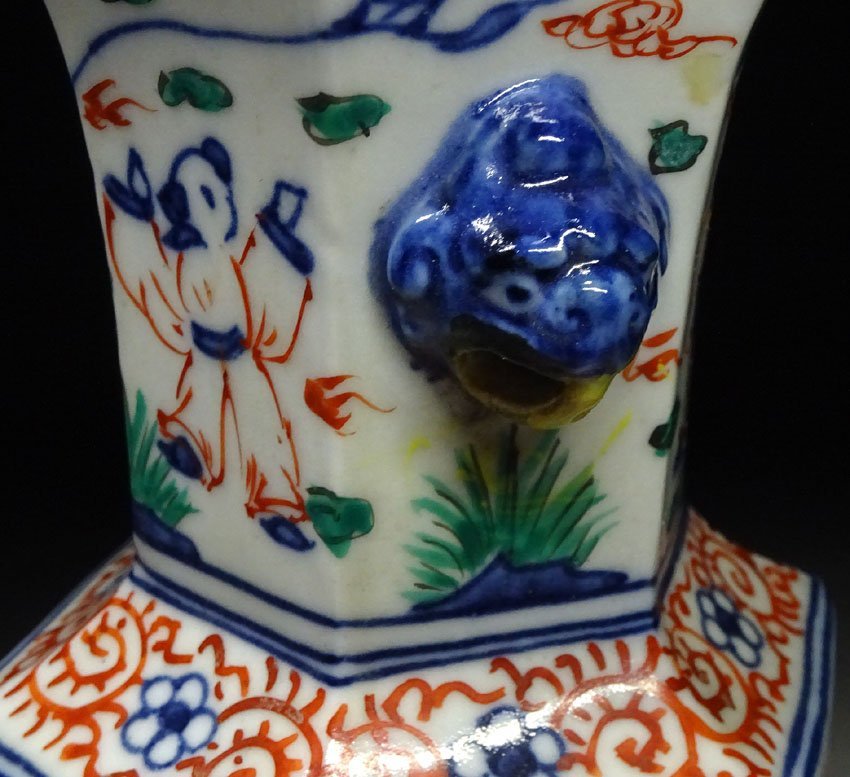 緑屋ft□ 中国古玩 五彩 尊式 花瓶 高約25cm 大明萬歴年製 唐物 時代物 