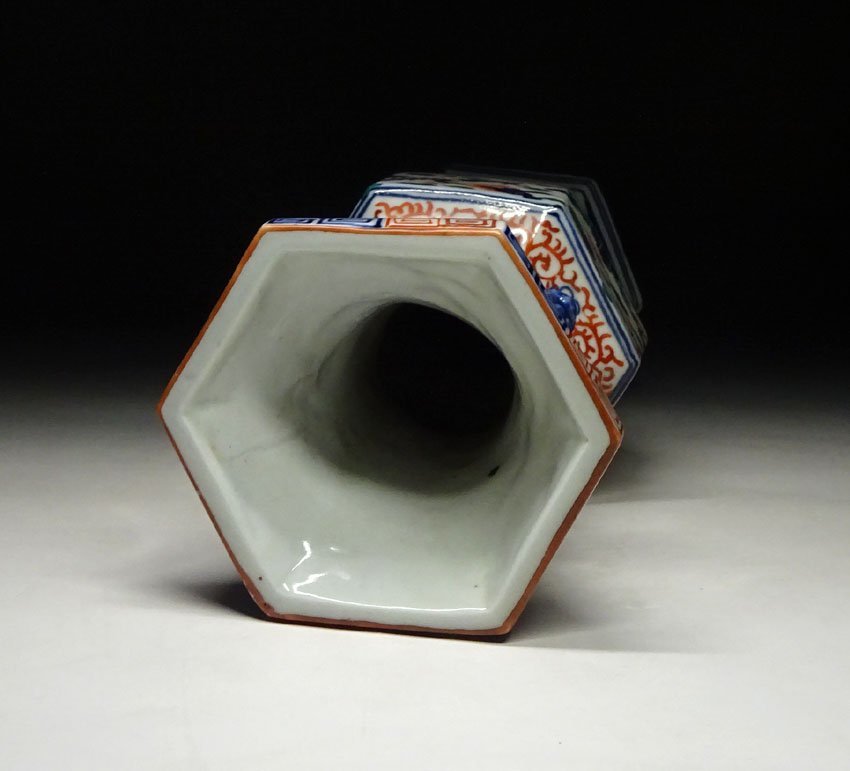 緑屋ft□ 中国古玩 五彩 尊式 花瓶 高約25cm 大明萬歴年製 唐物 時代物 