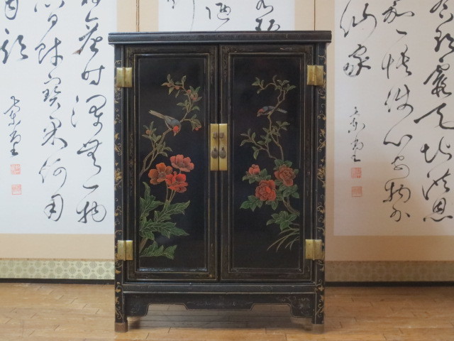 Yahoo!オークション - 逸品 黒漆 中国美術 花鳥図 真鍮金具 茶道具