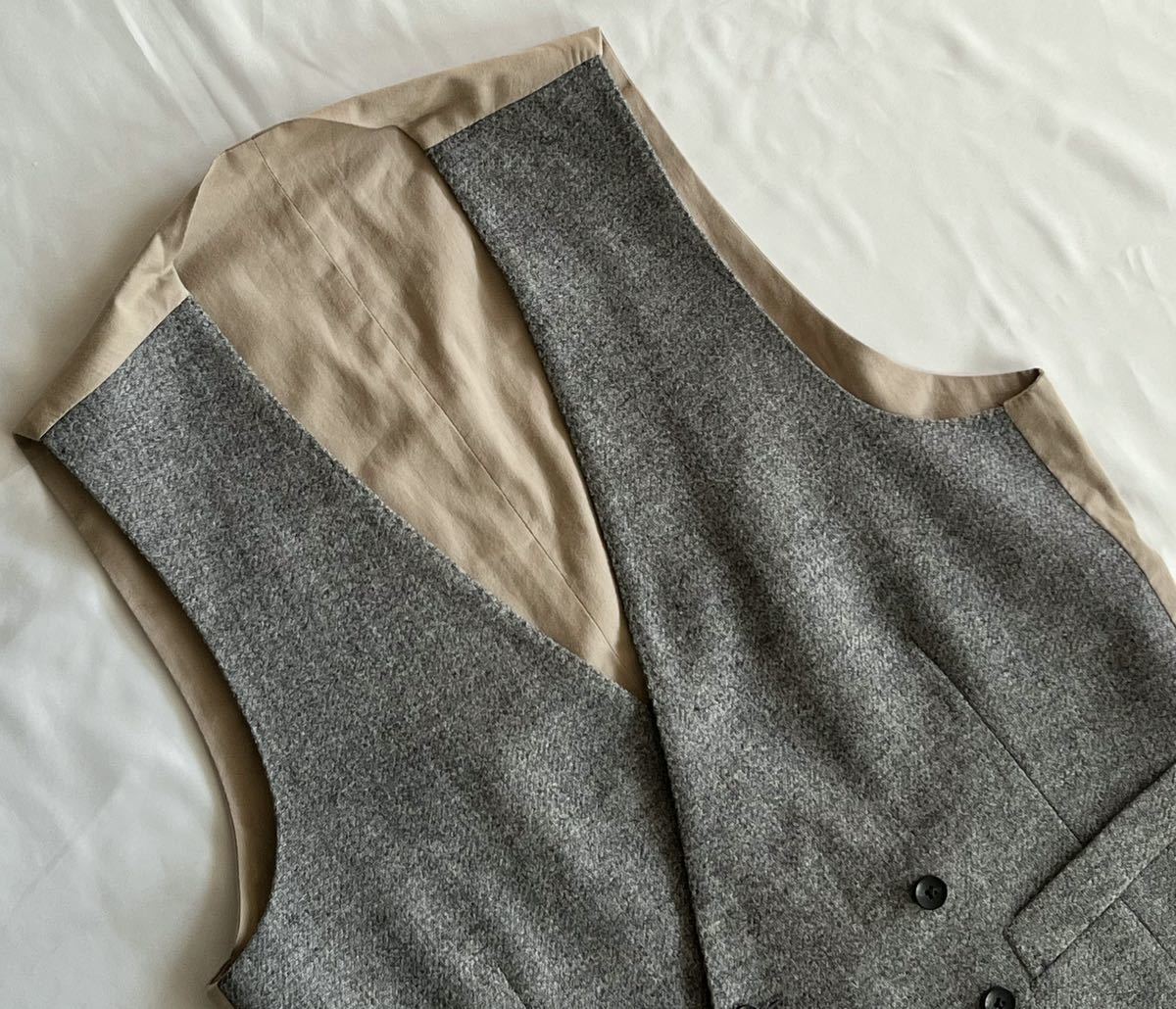 LARDINI 近年ロゴ ラルディーニ サイズ 46 S〜M ダブル ジレ ベスト 最高級 グレー系 ウール 100% イタリア製