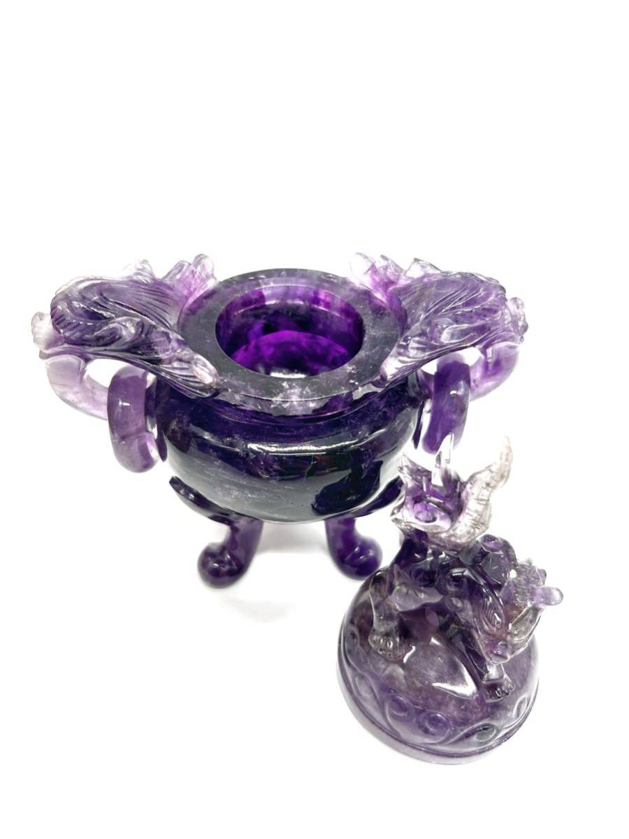 アメジスト(紫水晶)ポイント六角柱 - 約16cm台座付 | 天然石置物類