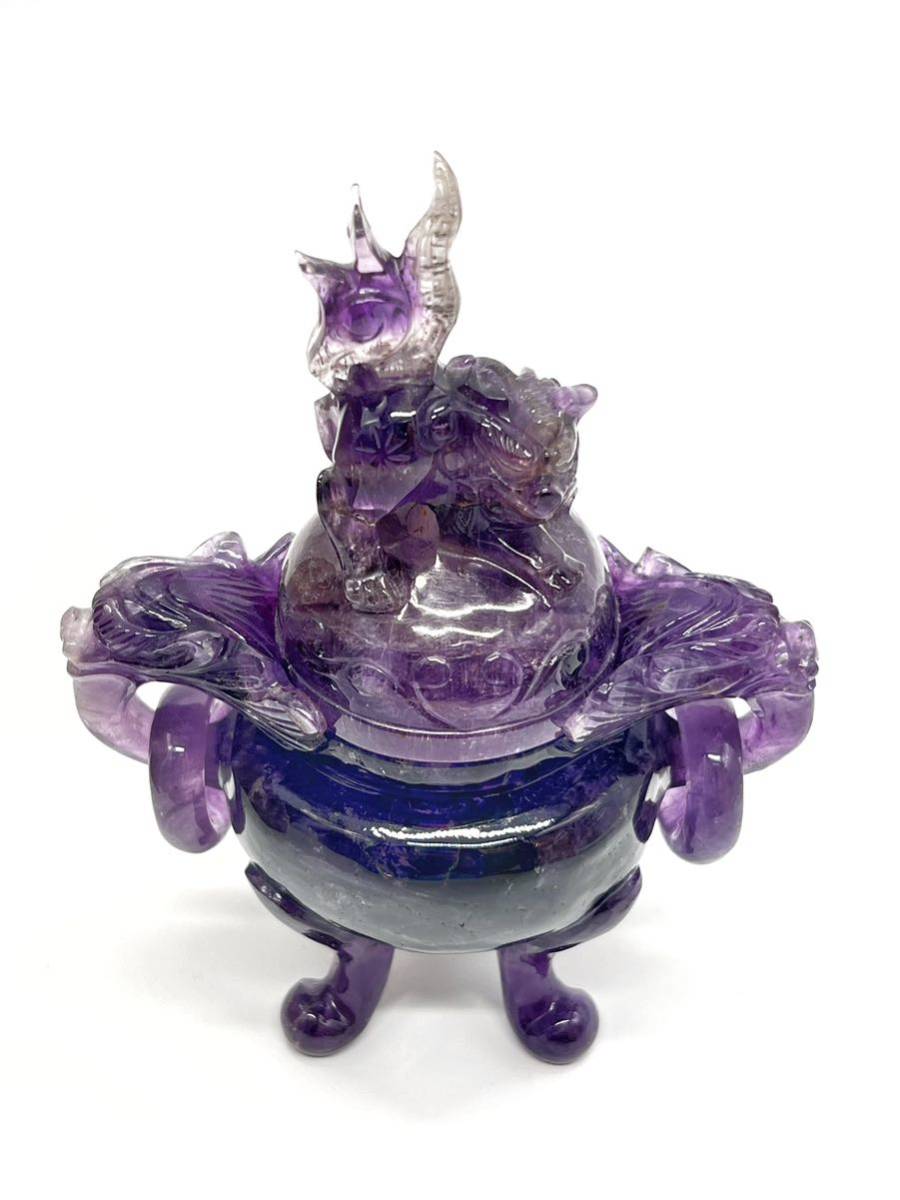 アメジスト(紫水晶)ポイント六角柱 - 約16cm台座付 | 天然石置物類