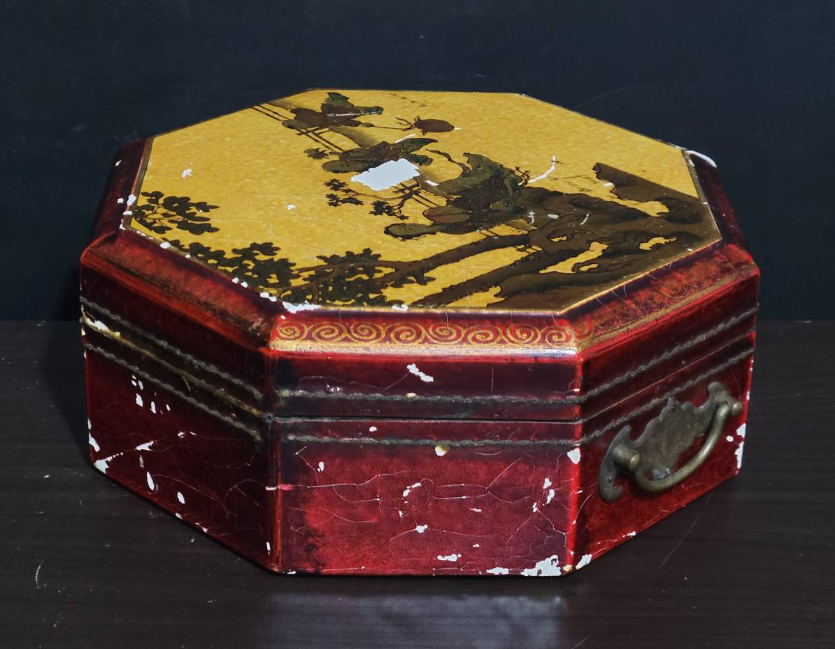 古美術　唐物　小物入れ 春画 古美術柳 時代唐物 木製漆器 春画八角蓋物 【公式通販】