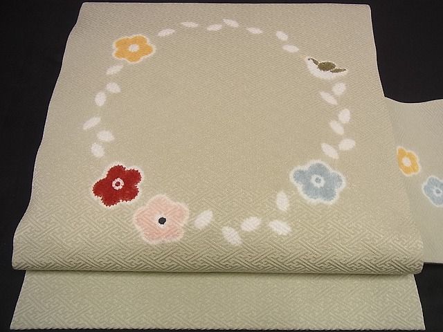 着物屋こころ■九寸名古屋帯　絞り　花鳥文　えり膳扱い　正絹　逸品　未使用　B-sa1768