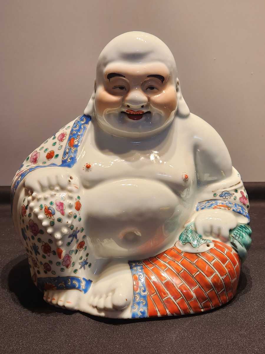 粉彩布袋 清朝期 仏像 唐物 粉彩 朱茂記造 江西 朱茂盛