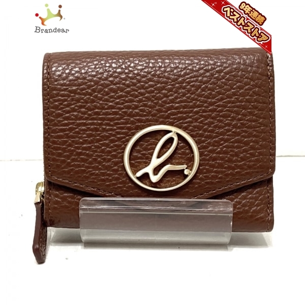 アニエスベー agnes b 3つ折り財布 - レザー×金属素材 ブラウン×ゴールド 美品 財布