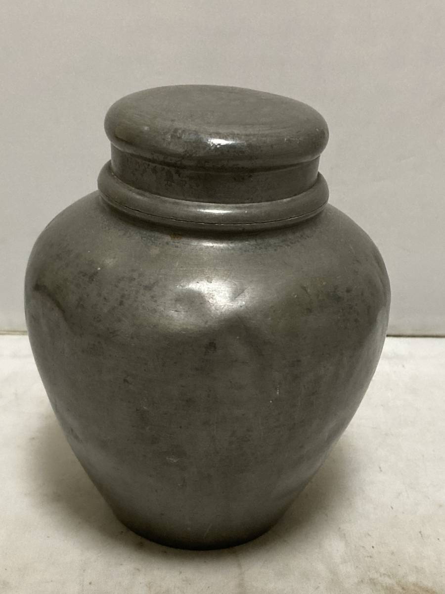 蔵六居作 錫製 茶入れ 約2kg 耳付 茶壺 茶心壺 茶道具 中国茶器
