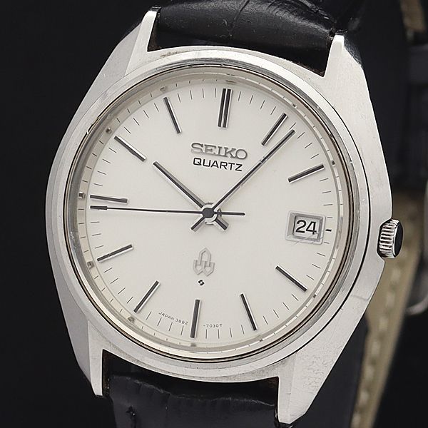 1円 セイコー QZ 3802-7030 デイト ラウンド 白文字盤 メンズ腕時計 -700 0594000◇