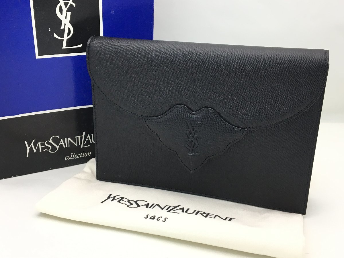 イブサンローラン ヴィンテージ レザー バッグ クラッチバッグ 箱付き 中古【sm0203109】