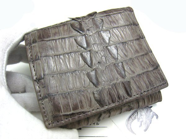 ★ご奉仕品　展示品★クロコダイル＆レザー型押し　Wホック　二つ折り財布　トープ系★