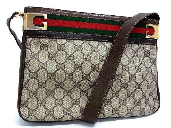 1円 ■美品■ GUCCI グッチ オールドグッチ ヴィンテージ シェリーライン GG柄 PVC ワンショルダーバッグ レディース ブラウン系 AH7951ヌf
