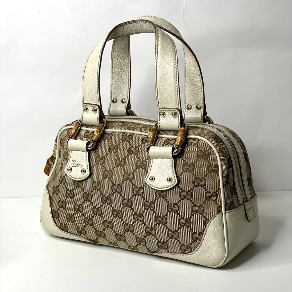 1円〜 GUCCI グッチ バンブーGG柄 キャンバス×レザー ハンドバッグ