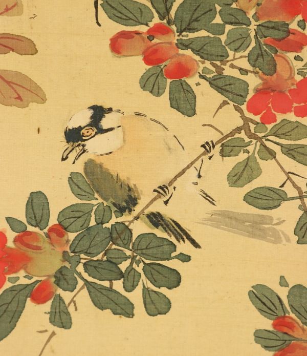 2009□【真作】山本梅逸 花鳥図 絹本 南画家 江戸時代 山本梅