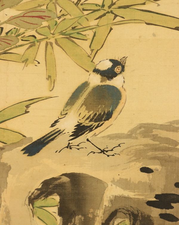 2009□【真作】山本梅逸 花鳥図 絹本 南画家 江戸時代 山本梅