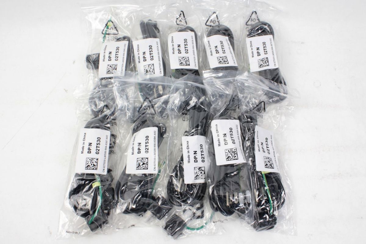 [未使用品 10点セット] Dell 電源ケーブル DP/N 02T530 約1.6m 3P→2P変換プラグ付き