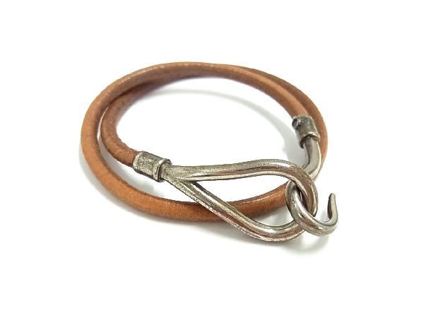 1円 ジャンボ レザー HERMES エルメス シルバー金具 ブレスレット □美 