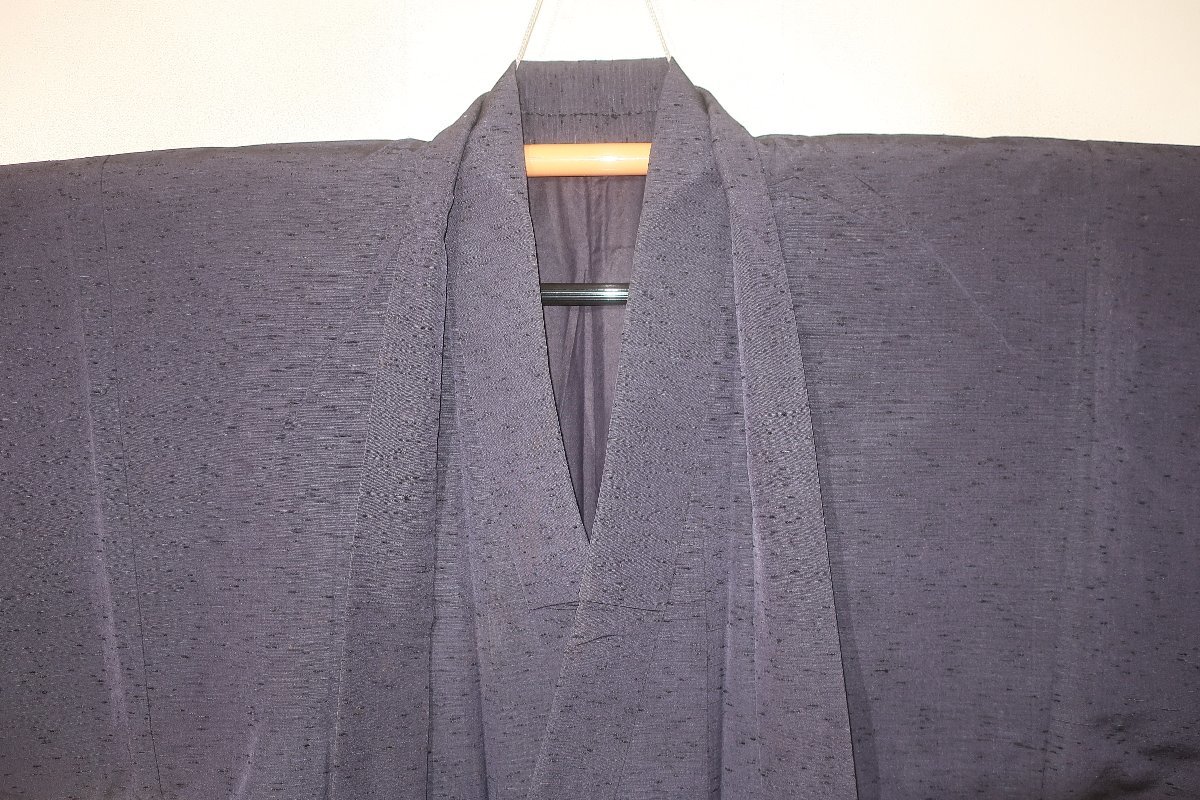 壱土0679 本絹西陣織青柳お召 男着物羽織 裄66丈136К灰藤色の霞織 大物絶品