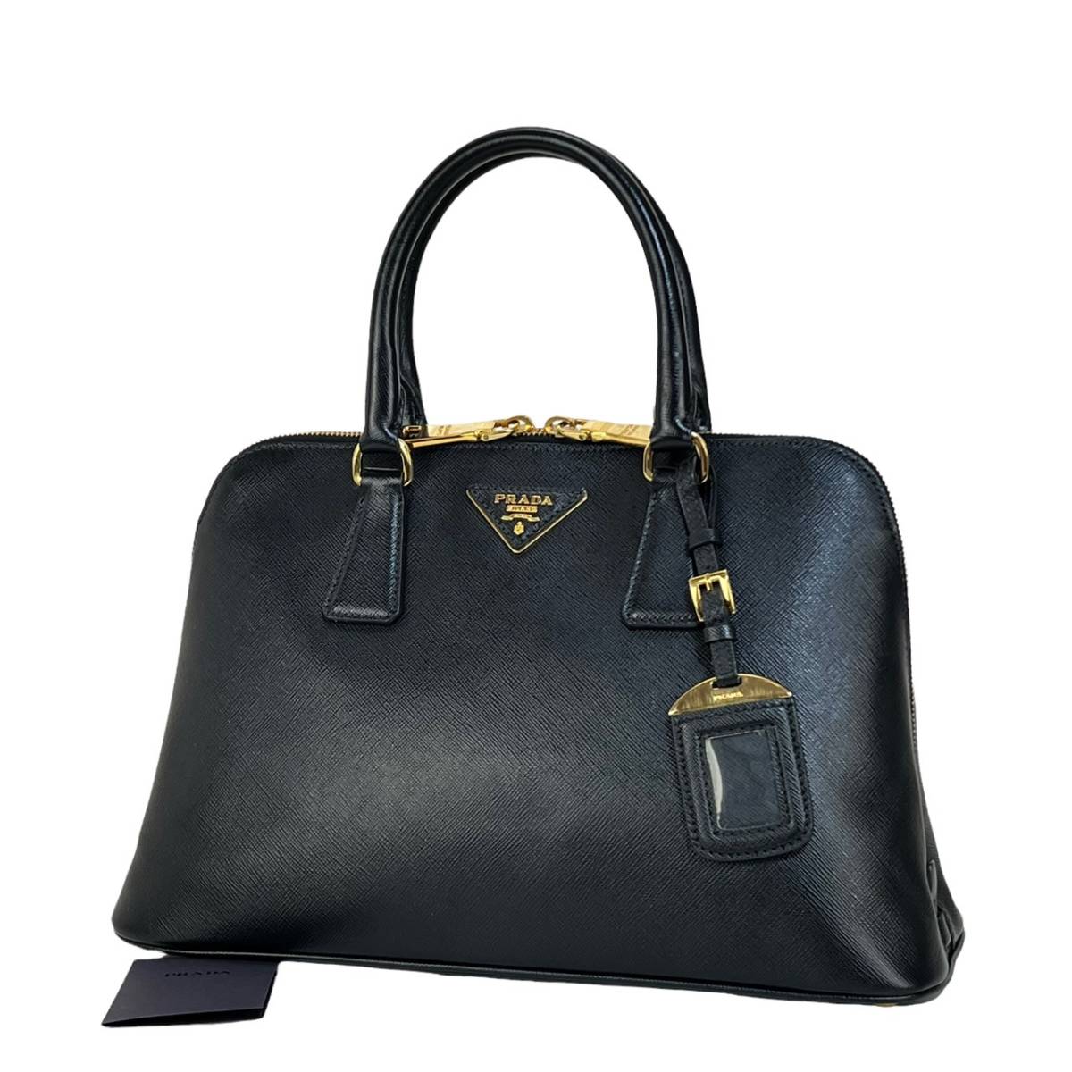 ☆美品☆ PRADA プラダ ハンドバッグ サフィアーノレザー エンボス オールレザー 黒 ブラック 三角タグ フォーマル 鑑定済み 正規品 サフィアーノレザー プラダ PRADA 国内発 関税込 トート