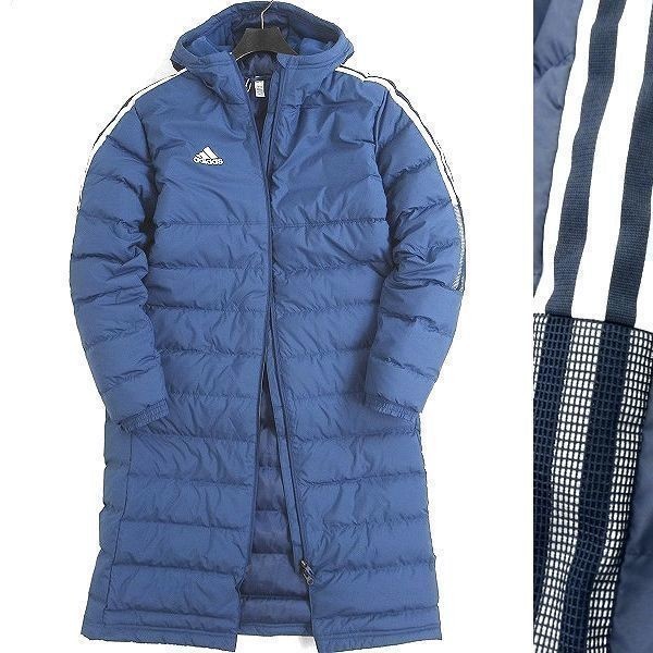 adidas アディダス 定価2.2万 防風 透湿 撥水 WIND.DRY スリーストライプス ロングダウンコート ベンチコート GM5246 L ▲064▼bus8500c