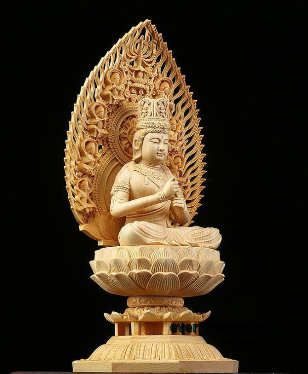 高品質 仏教美術 精密彫刻 仏像 手彫り 木彫仏像 大日如来座像 高さ