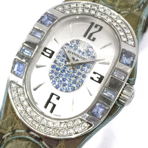 ベルトルッチ 腕時計 313-4411 オーバル ダイヤ ビジュー シルバー金具 クォーツ レディース レザーベルト Bertolucci