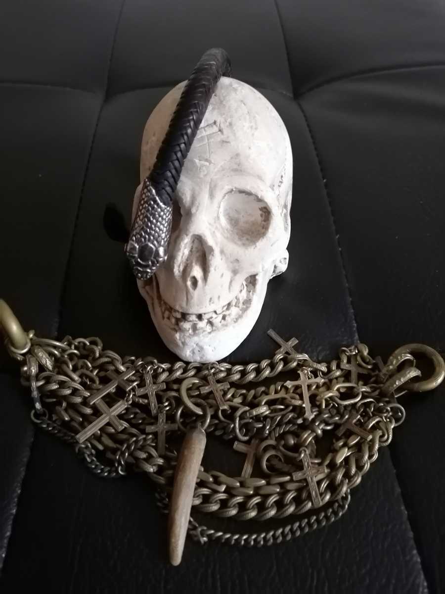 LOU GUERIN ルー　ゲラン　ハンドメイド　シルバー×レザー編込みブレスレット　スネークヘッド925 真鍮製ブレス・オマケ付　美品 LGB　