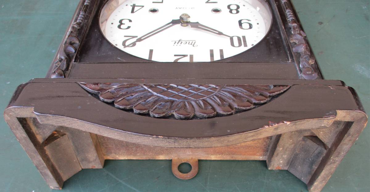 中型 昭和レトロな古いMEIJI CLOCK 21DAY 明治時計 21日巻 柱時計 み