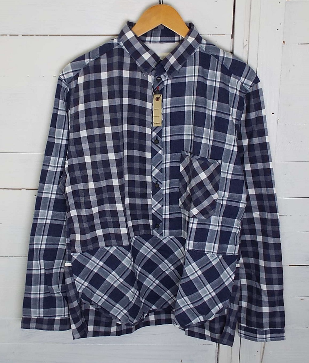 T3062〇VOO(ヴォー)長袖 シャツ プルオーバー チェック ブルー系 サイズ2 品質タグなし SAMPLE/サンプル品
