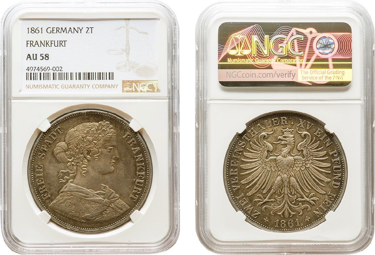 JCC | ジャパンコインキャビネット ⁄ ドイツ・フランクフルト ２テーラー銀貨 1861年 トーン極美