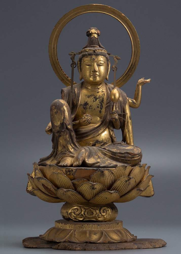 五】仏教美術 木造如意輪観音座像 玉眼 高 時代木彫塗金玉眼入特大如意