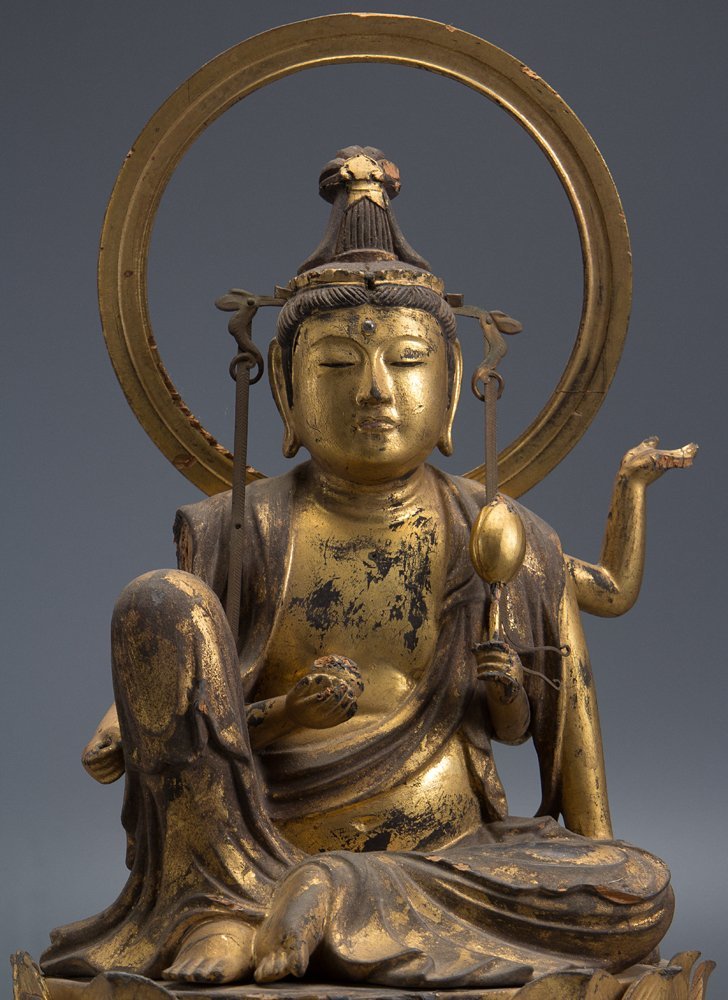 五】仏教美術 木造如意輪観音座像 玉眼 高 時代木彫塗金玉眼入特大如意