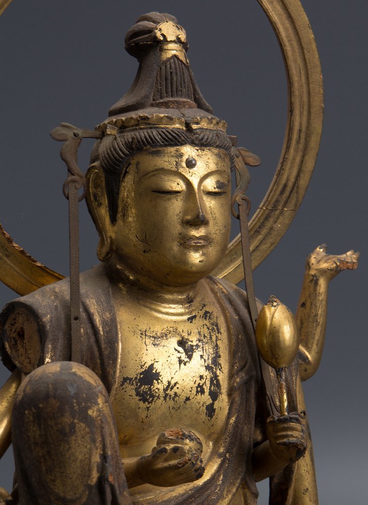 五】仏教美術 木造如意輪観音座像 玉眼 高 時代木彫塗金玉眼入特大如意