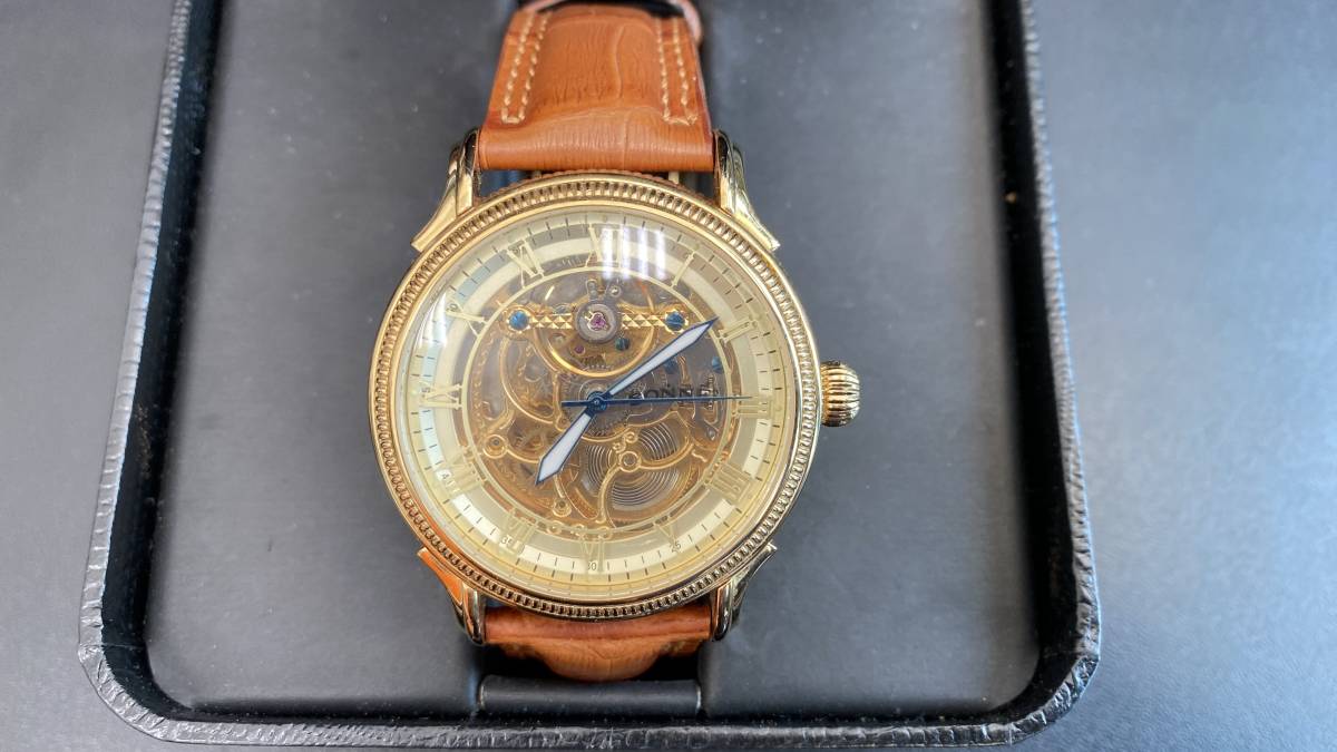 【美品/革巻】SONNE HAORI ゾンネハオリ クロノグラフ カレンダー 自動巻き メンズ 腕時計 