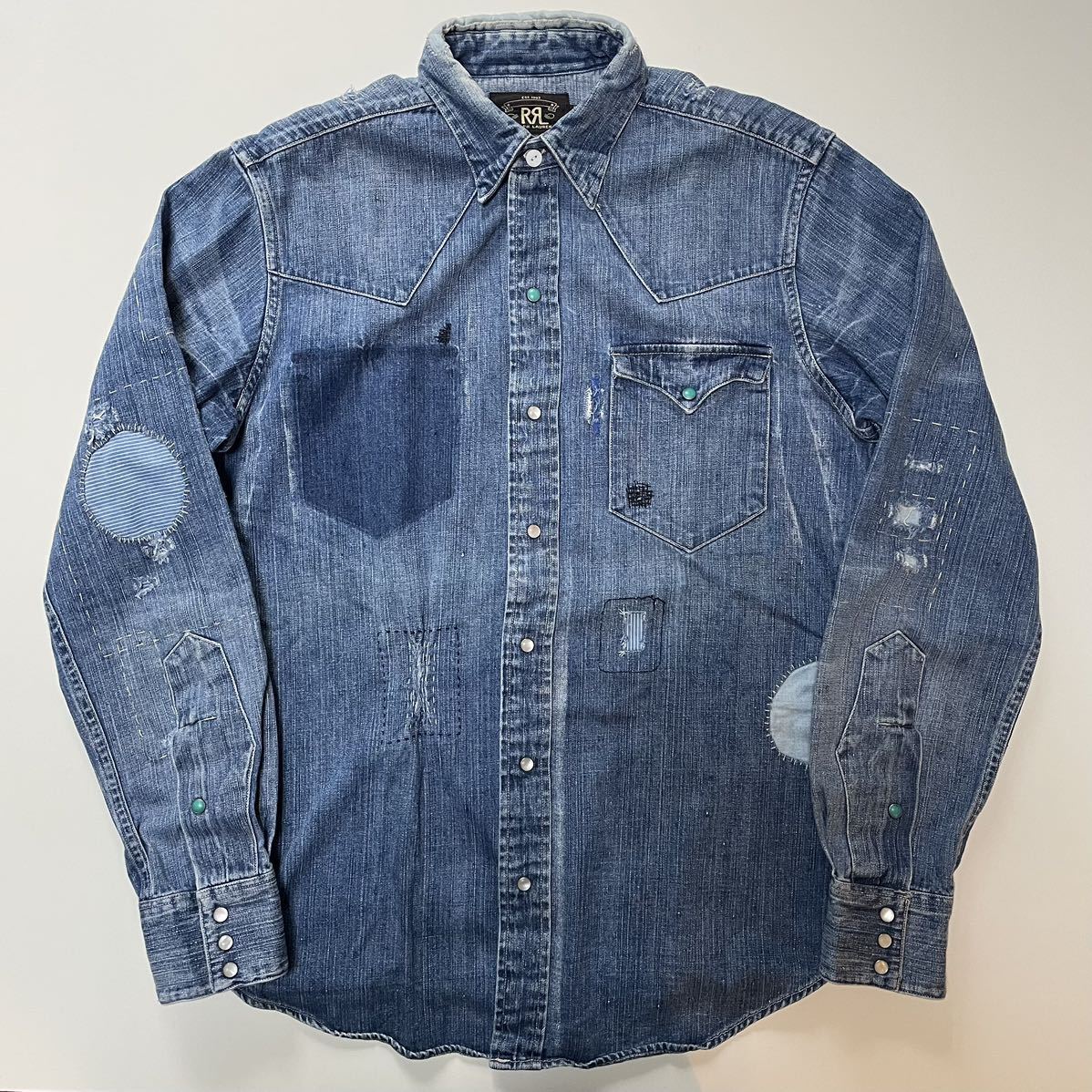 傑作】RRL “Denim Western Shirt” S デニム リペア ウエスタン
