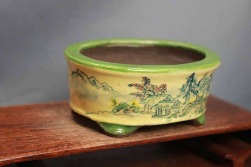 平安香山 [瑠璃釉 切立下紐木瓜式] 12.8cm 盆栽鉢 Yahoo!オークション 新作