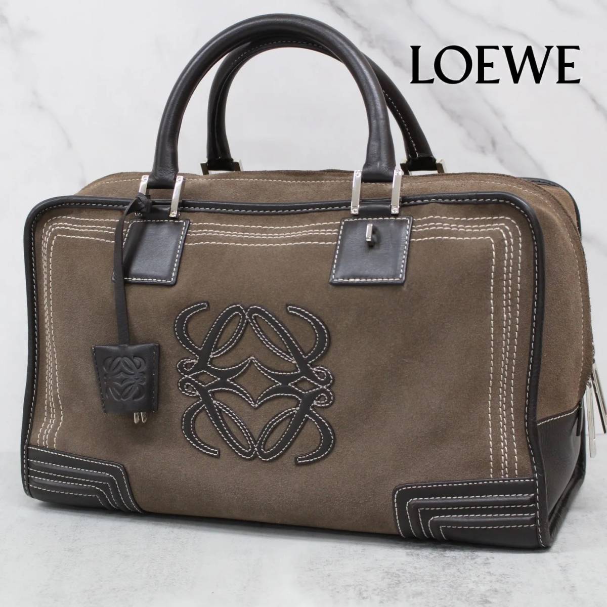 S061 /1円スタート LOEWE アマソナ36 ブラウン スエード×レザー 