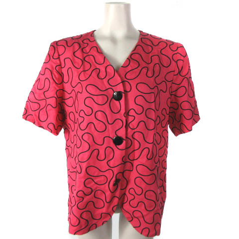 ジバンシィ GIVENCHY GLAMOUR LAPINE ラピーヌ ジャケット シルク混 半袖 総柄 ピンク 13 レディース