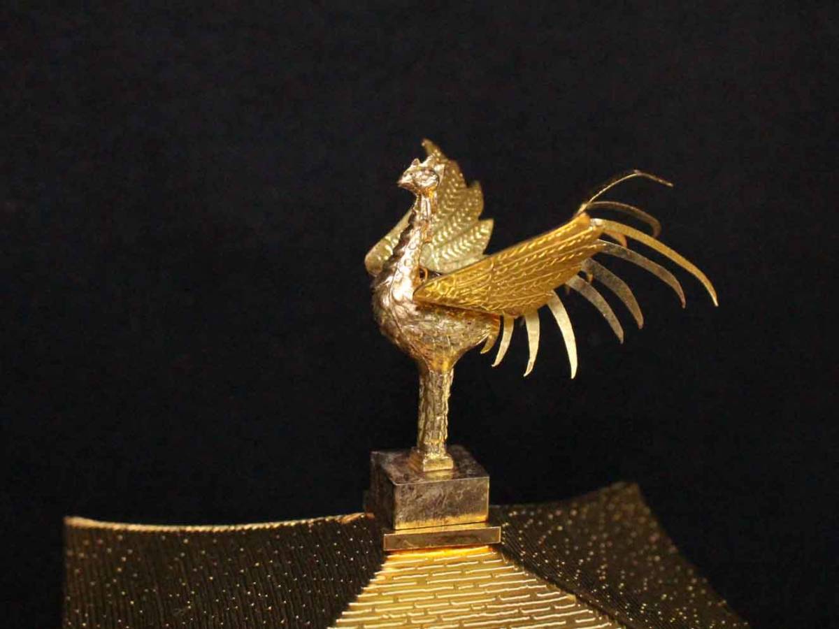 176]金属工芸 金閣寺 置物 金色 gold color 鳳凰 25cm Kinkakuji