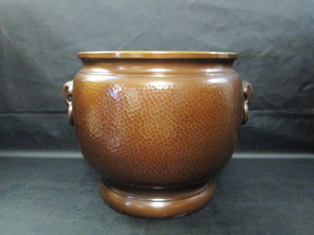 【銅 火鉢 槌目 双耳(象耳?) 遊環 重さ約2.5㎏】手あぶり